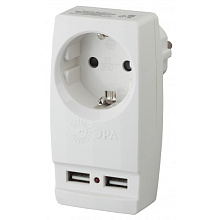 Адаптер "Polynom" ЭРА 1гн 220V + 2xUSB 2100mA, c заземл, (белый) SP-1e-USB-W Б0026332
